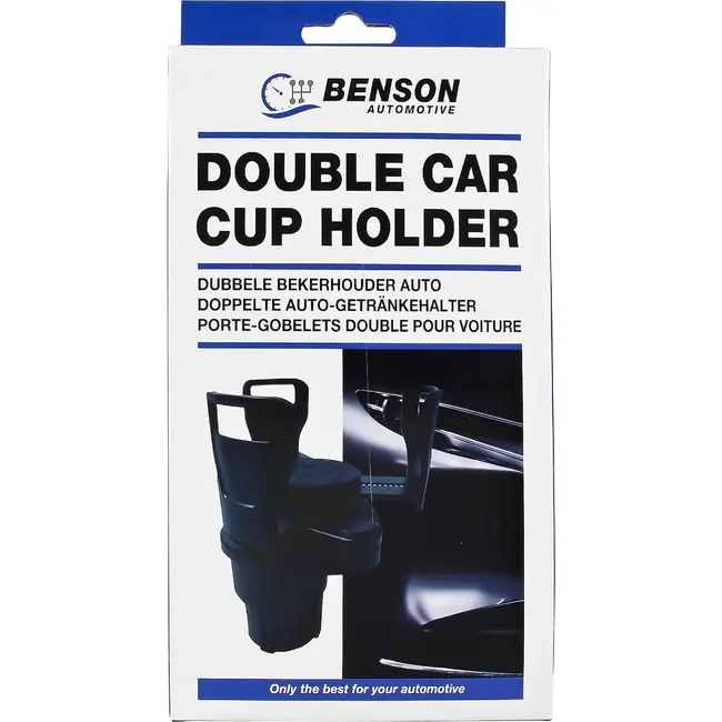 Benson Dubbele bekerhouder auto zwart met plakstrip voor montage