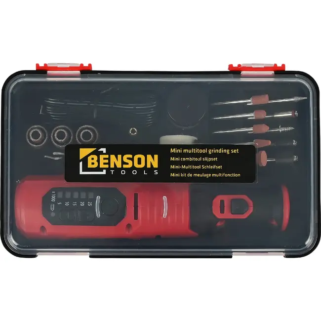 Benson Mini combitool slijpset 40-delig met 8 V, LED, USB-C en accessoires in stevige opbergbox
