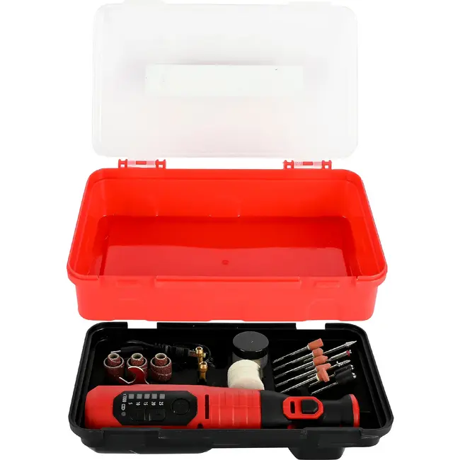 Benson Mini combitool slijpset 40-delig met 8 V, LED, USB-C en accessoires in stevige opbergbox