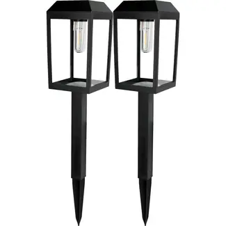 Benson Tuinlamp solar 50 cm zwart set van 2 met filamentverlichting