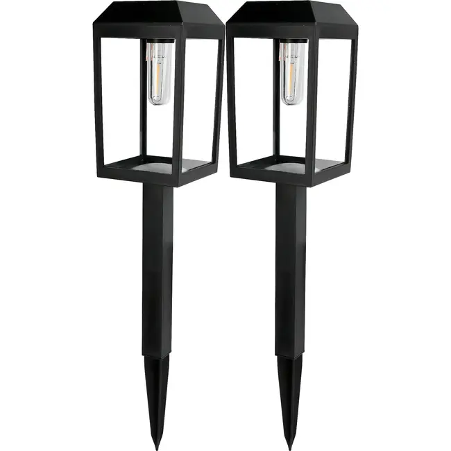 Benson Tuinlamp solar 50 cm zwart set van 2 met filamentverlichting