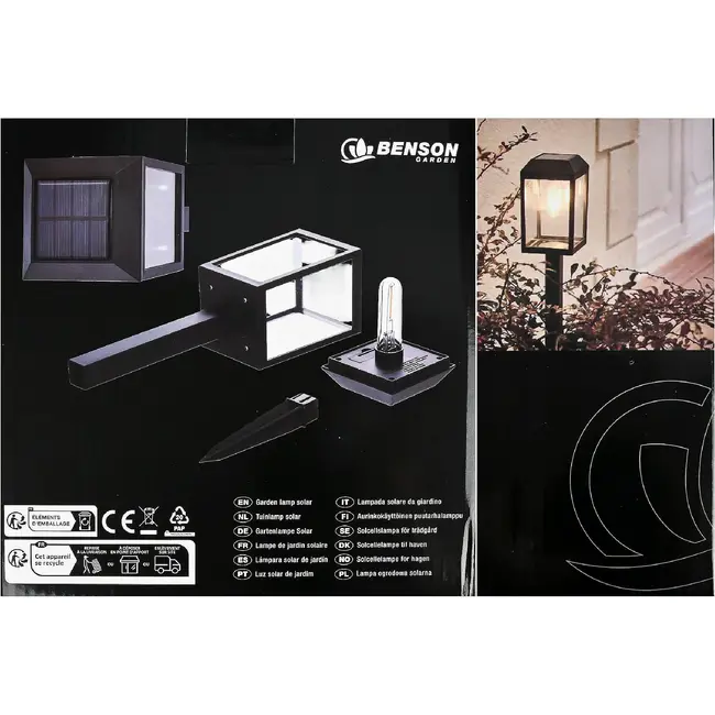 Benson Tuinlamp solar 50 cm zwart set van 2 met filamentverlichting
