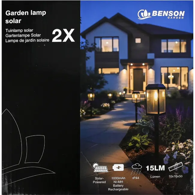 Benson Tuinlamp solar 50 cm zwart set van 2 met filamentverlichting