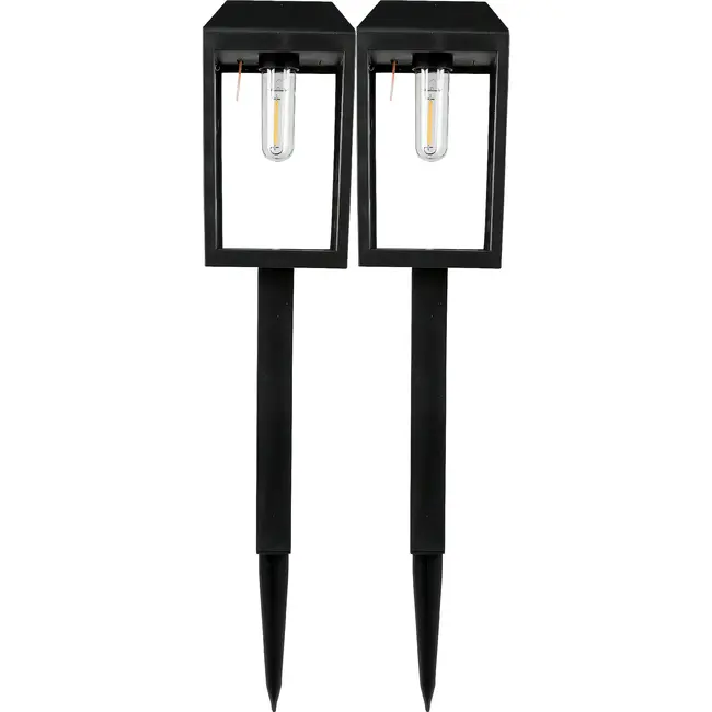 Benson Tuinlamp solar 50 cm zwart set van 2 met filamentverlichting