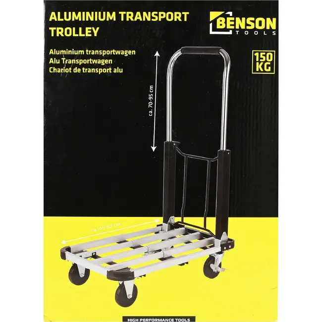 Benson Transportwagen aluminium 150 kg met remmen en duwbeugel