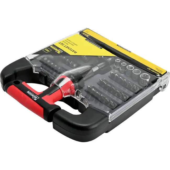 Benson Ratelset 48-delig rood-zwart met bits, doppen en handgreep