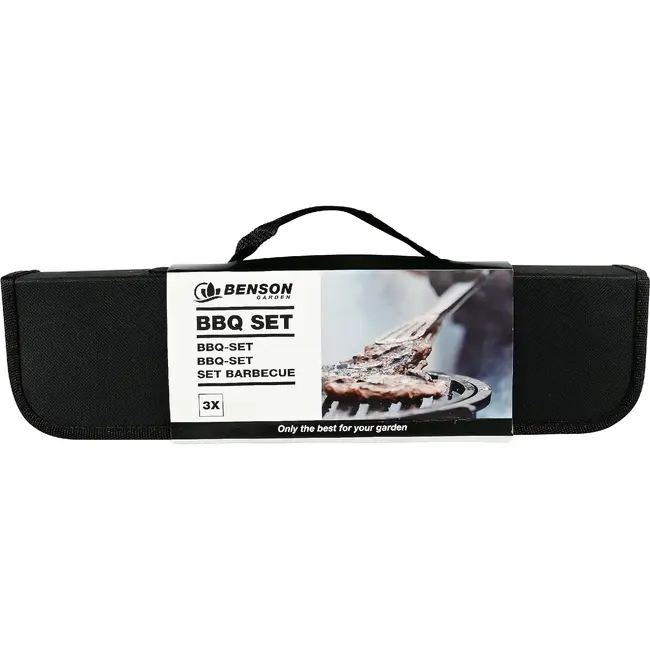 Benson BBQ set 3-delig met tang, vleesvork en brede spatel in afsluitbare handige opbergtas