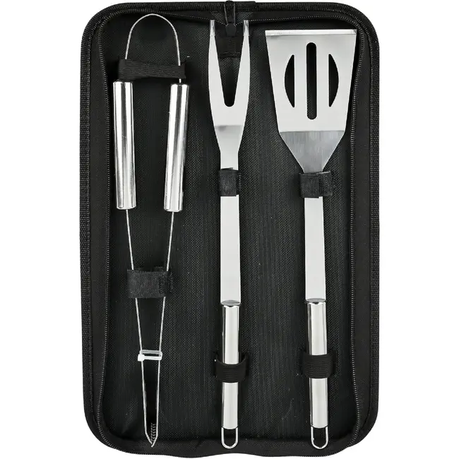 Benson BBQ set 3-delig met tang, vleesvork en brede spatel in afsluitbare handige opbergtas