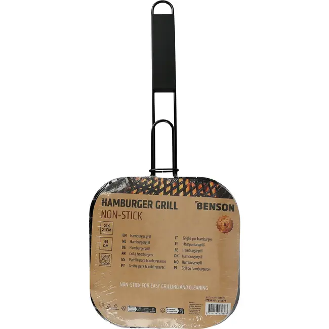 Benson BBQ-hamburgergrill 21 × 21 cm van ijzer met antiaanbaklaag