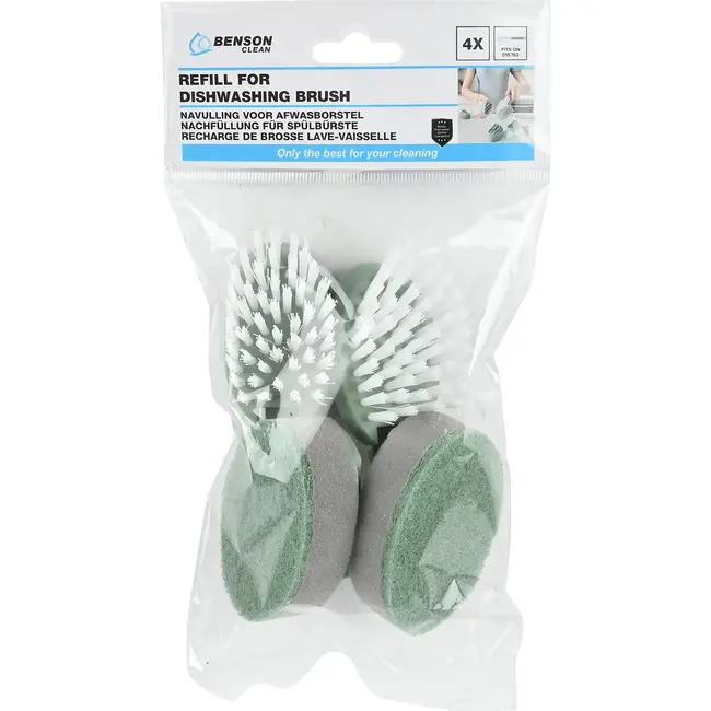 Benson Navulling afwasborstel 2-in-1 met 2 schuursponzen en 2 borstelkoppen voor item 015762