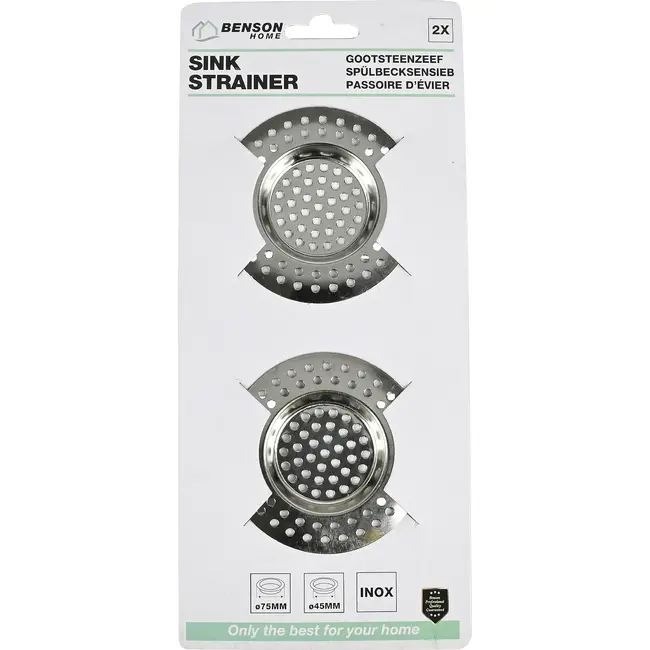 Benson Gootsteenzeef RVS 7,5 cm met extra gaten in set van 2 stuks