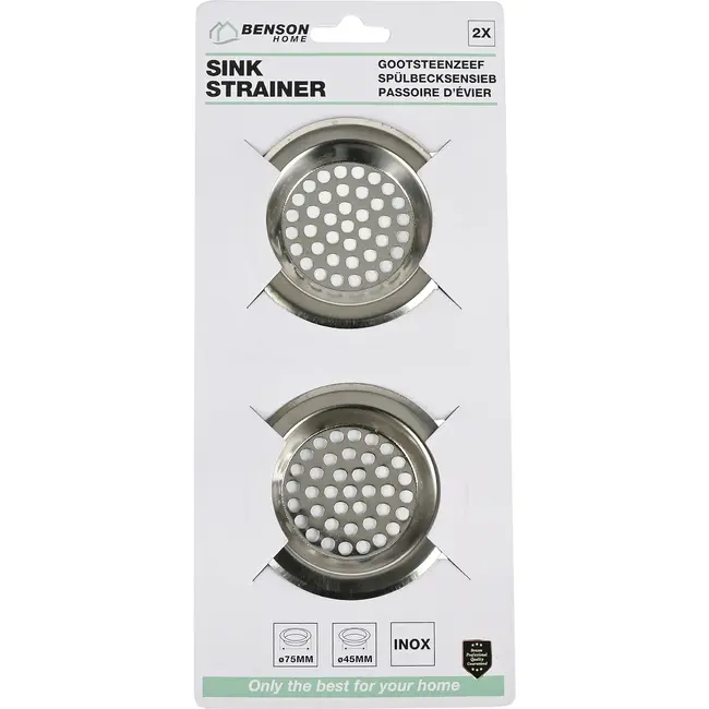 Benson Gootsteenzeef RVS 7,5 cm set van 2 voor keuken en badkamer