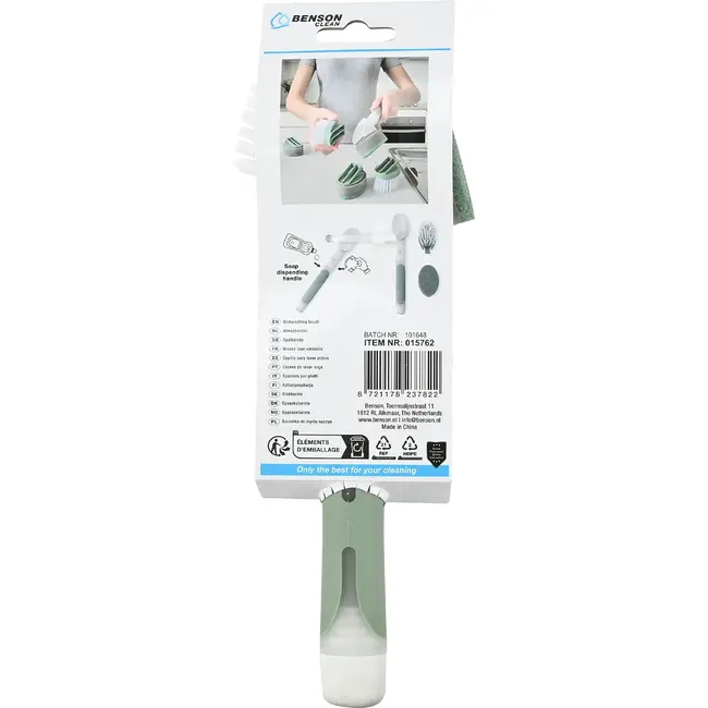 Benson Afwasborstel 2-in-1 met zeepdispenser, borstelkop en schuurspons voor dagelijks afwassen