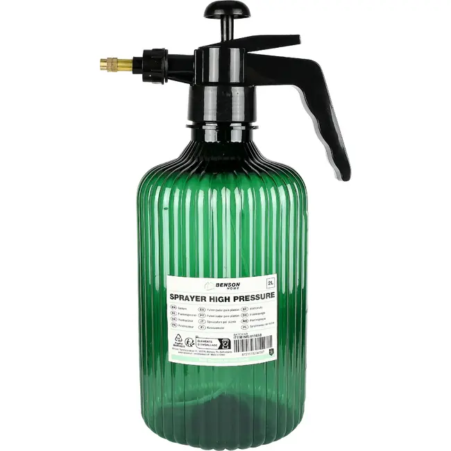 Benson Plantensproeier hogedruk 2 liter groen met zwarte sproeikop en handpomp voor plantverzorging