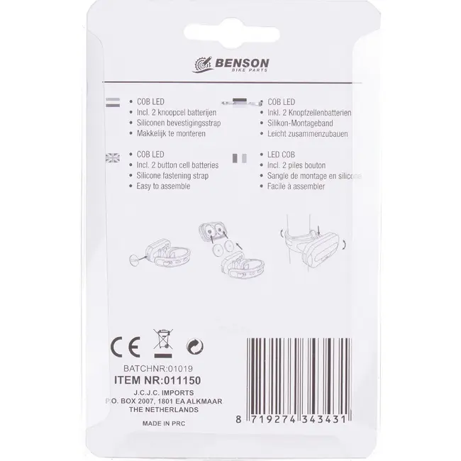 Benson Compacte fietslamp - Ultra COB LED - Wit - Silicone bevestigingsstrap