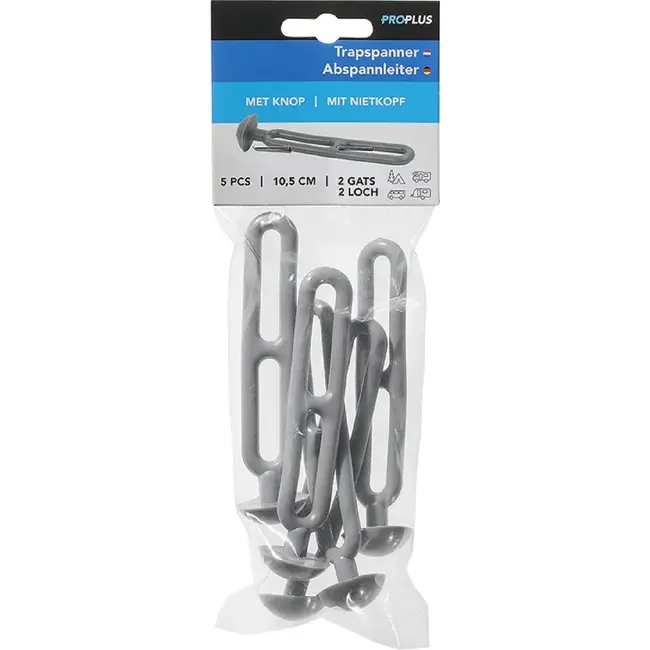 ProPlus Trapspanners - Rubberen knoop - 10,5 cm - Grijs - Set van 5