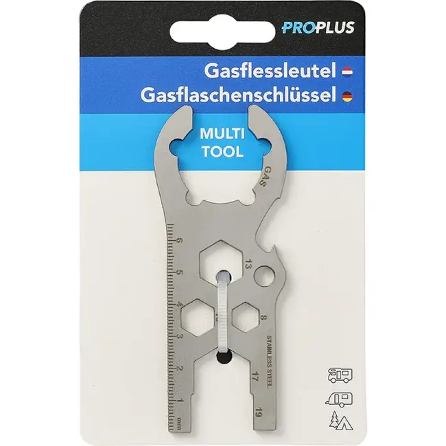 ProPlus Gasflessleutel multitool van RVS voor gasflessen, camping, caravan en barbecue