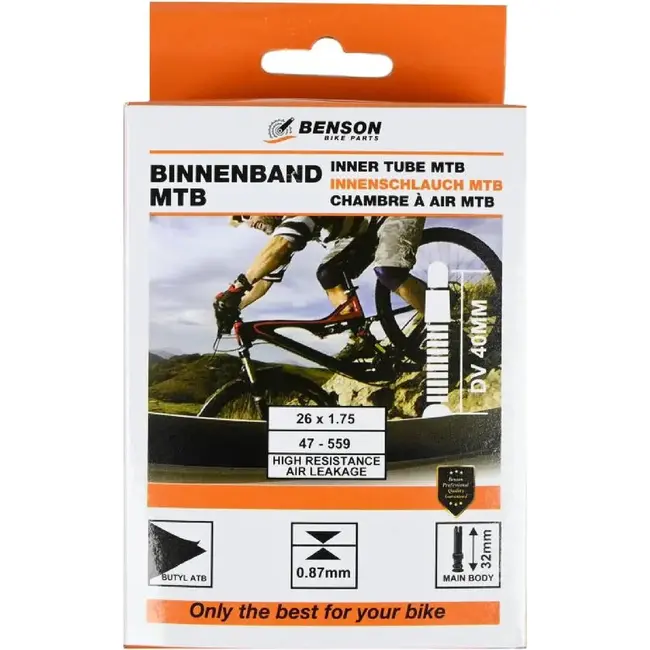 Benson Binnenband 26 x 1.75 - Butyl - Dunlop ventiel 40 mm - Zwart