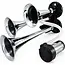 Dragon-Tools luchthoornset - aluminium - 3-tonig met 12V compressor - 30/23/17 cm - chroom - voor auto, vrachtwagen, tractor