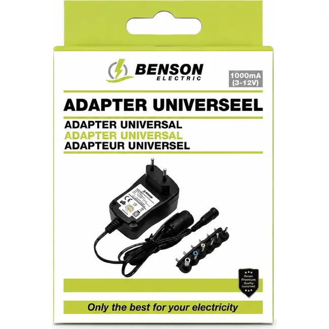 Benson Universele Ac/Dc adapter - 3-12V - 6 verwisselbare pluggen - 1000mA