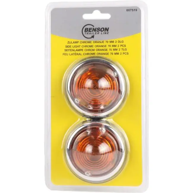 Benson Zijlamp markeringslamp - oranje - 70 mm - set van 2 - verchroomde ring - robuust ontwerp