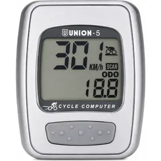 Union Fietscomputer met 5 functies - bedraad - zilver - waterbestendig