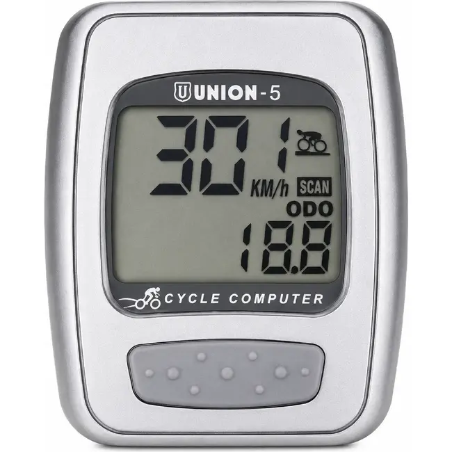 Union Fietscomputer met 5 functies - bedraad - zilver - waterbestendig