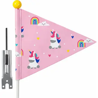 Pexkids Fietsvlag voor kinderen - Unicorn design - Deelbaar - Veiligheid en zichtbaarheid - Roze