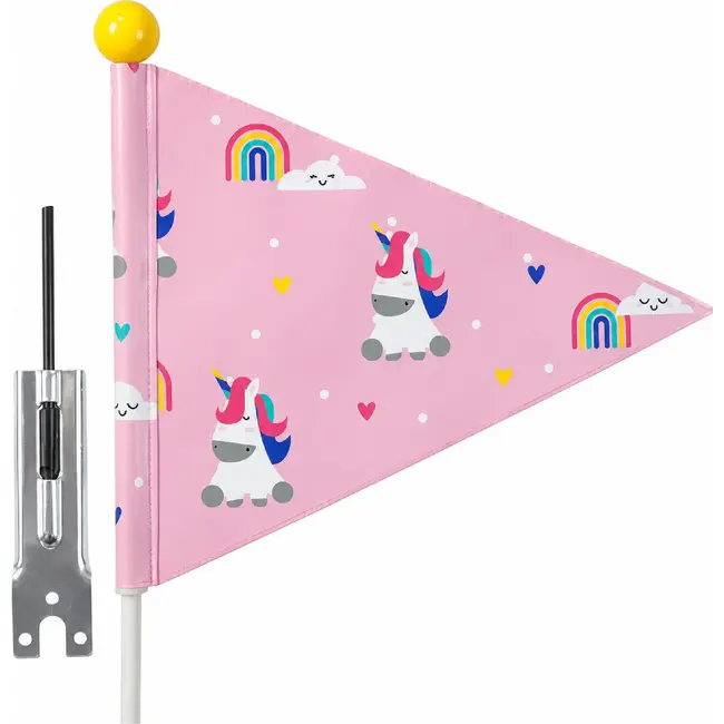 Pexkids Fietsvlag voor kinderen - Unicorn design - Deelbaar - Veiligheid en zichtbaarheid - Roze