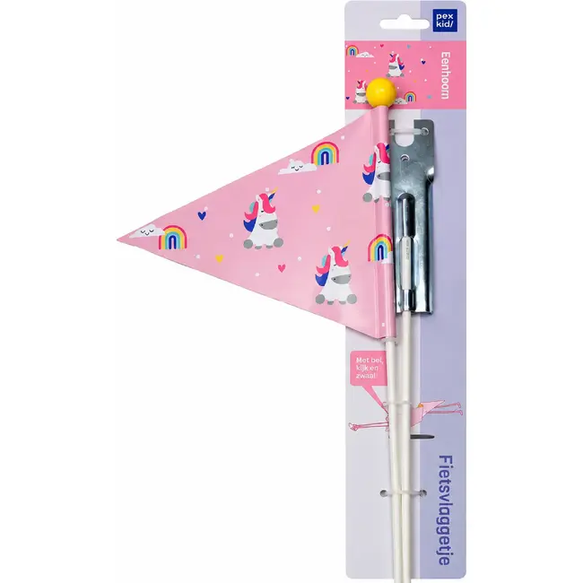 Pexkids Fietsvlag voor kinderen - Unicorn design - Deelbaar - Veiligheid en zichtbaarheid - Roze