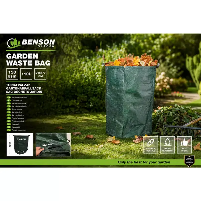 Benson Tuinafvalzak 110 liter Ø 45 x 70 cm van 150 g/m² PP groen