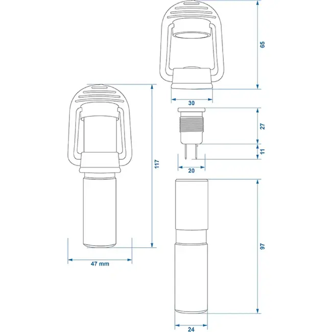 ProPlus Zwaailamp pen - lasbaar - rubberen kap - Ø 24 x 100 mm - zilver - staal