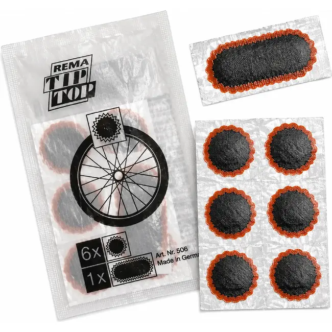 Rema Tiptop Pleisterstrip voor fietsbanden - 6 ronde en 1 lange patch - Dubbelgelaagd rubber - Zwart/rood