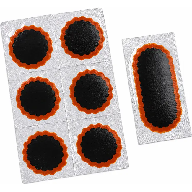 Rema Tiptop Pleisterstrip voor fietsbanden - 6 ronde en 1 lange patch - Dubbelgelaagd rubber - Zwart/rood