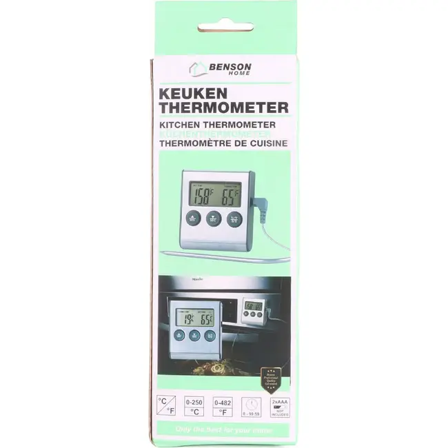 Benson Digitale braadthermometer - timer en alarm - nauwkeurige meting tot 250°C - roestvrijstalen sonde