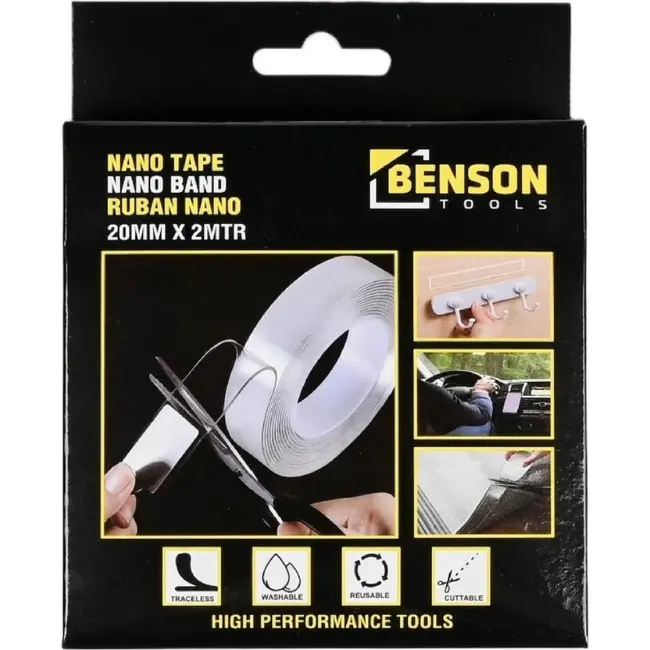 Benson Dubbelzijdige tape - Nano - 20 mm x 2 meter - Herbruikbaar en afwasbaar