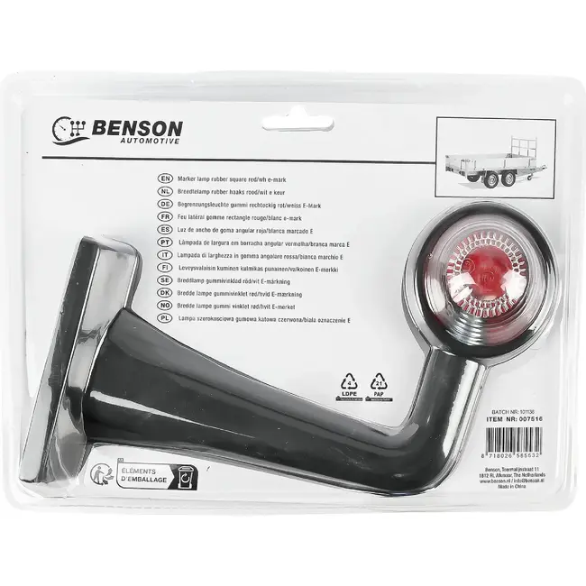 Benson Haakse breedtelamp - buigbare rubberen arm - 185 mm - rood/wit