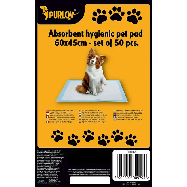 Purlov Hygiënische Onderleggers 60 x 45 cm - 50 Stuks - Absorberend en Lekbestendig