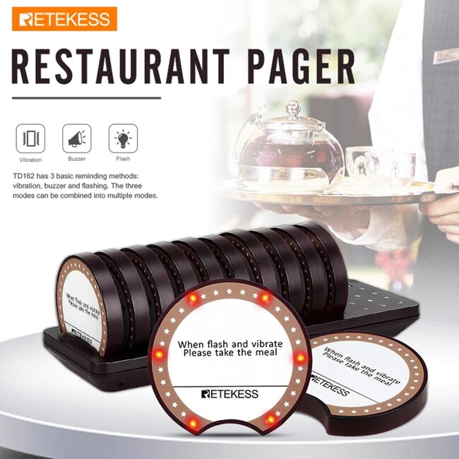 Retekess Restaurantpager TD162 – losse oproeppager Ø 80 mm, 300 mAh
