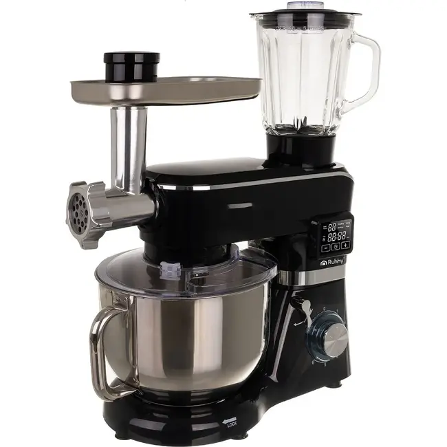 Ruhhy keukenmachine 6,2L verwarmde kom + blender 2300W – mixer, blender, vleesmolen en pastamaker