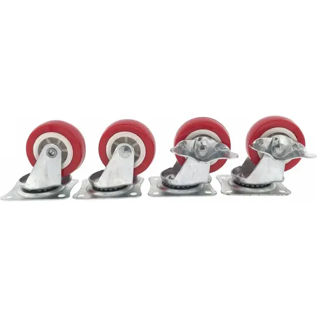 Benson Zwenkwielen set - geremd en ongeremd - 50 mm - rood - 4 stuks