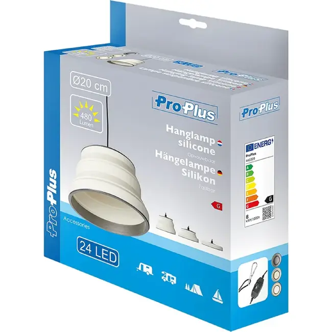ProPlus Opvouwbare LED hanglamp - siliconen buitenlaag - warmwit licht - Ø 20 cm - wit