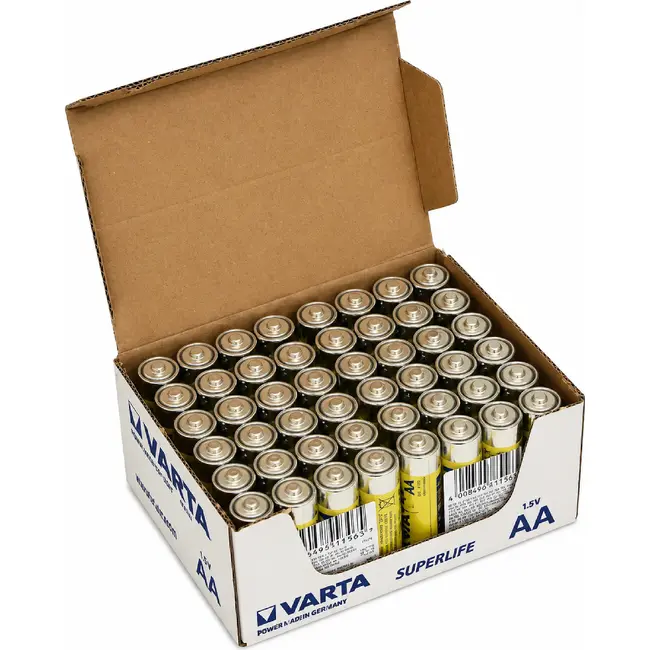 Varta AA zink-carbon batterijen per 60 Varta Superlife in doosverpakking