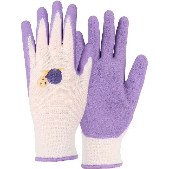 Talen Tools Kinderwerkhandschoenen 8-10 jaar met slakkenprint, polyester en latexlaag voor grip, controle en handbescherming