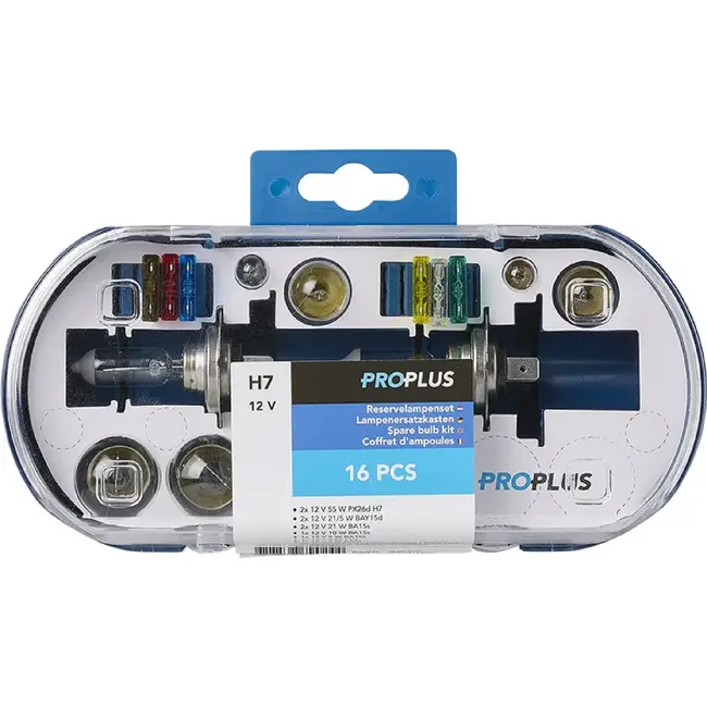 ProPlus Reservelampenset - 16-delig - Inclusief H7 lampen en zekeringen - Handige bewaarbox