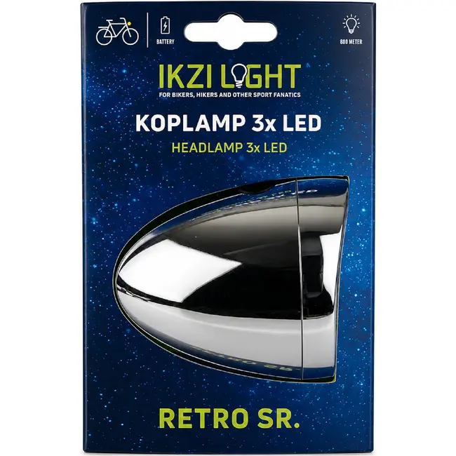 Ikzilight Retro koplamp - 3x LED - chroom - standlicht - waterdicht - zicht tot 800m