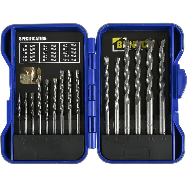 Steen- en betonborenset - 15-delig - 3 t/m 10 mm - Inclusief opbergcassette