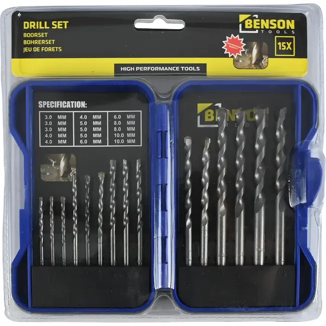 Steen- en betonborenset - 15-delig - 3 t/m 10 mm - Inclusief opbergcassette