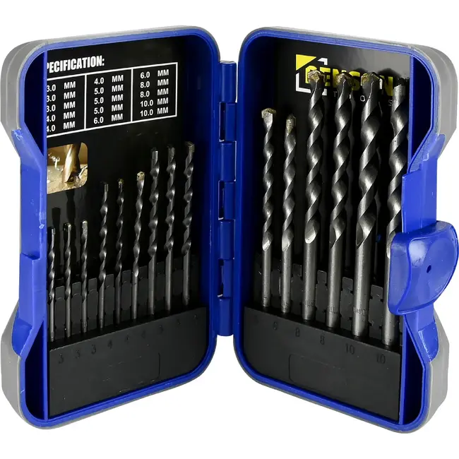 Steen- en betonborenset - 15-delig - 3 t/m 10 mm - Inclusief opbergcassette