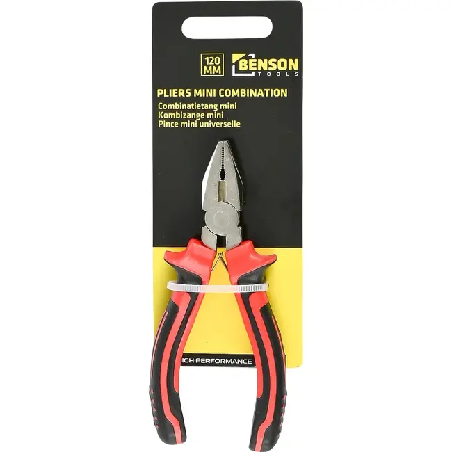 Benson Mini combinatietang - staal - 120 mm - rood/zwart - multifunctioneel